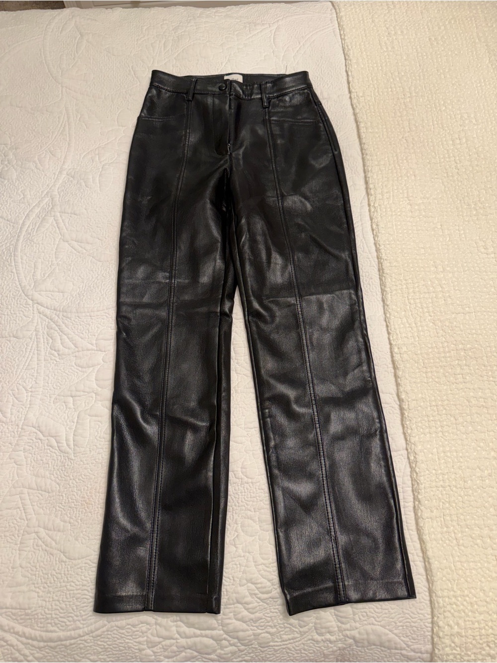 Aritzia Black Faux Leather Straight-Leg Trousers